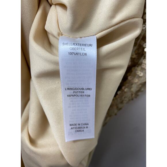 ADRIANNA PAPELL DRESS 4 SEQUIN GOLD MINI COCKTAIL MESH SHORT SLEEVE METALLIC - Picture 3 of 11